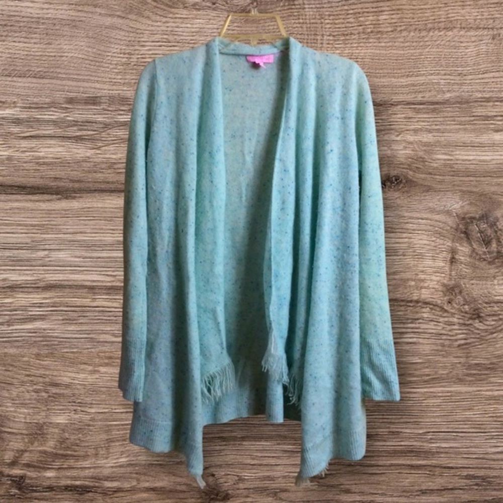 Lilly Pulitzer blue fringe cashmere cardigan. Medium